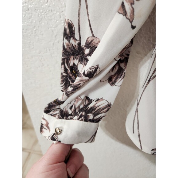 Career Floral Blouse Womens Small V Neck Lightweight Cuff Top Ann Taylor Factory - Picture 5 of 8